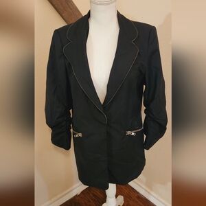 Central Park West Black Blazer with Zipper Accents Medium